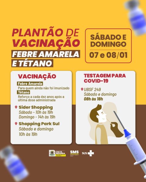 Volta Redonda intensifica vacinação contra Febre Amarela e Tétano neste fim de semana