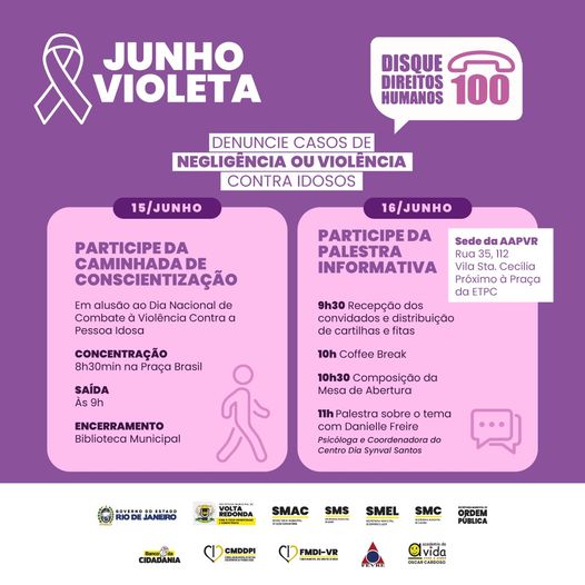 Junho Violeta: Volta Redonda promove caminhada em alusão ao Dia Mundial do Combate à Violência Contra a Pessoa Idosa