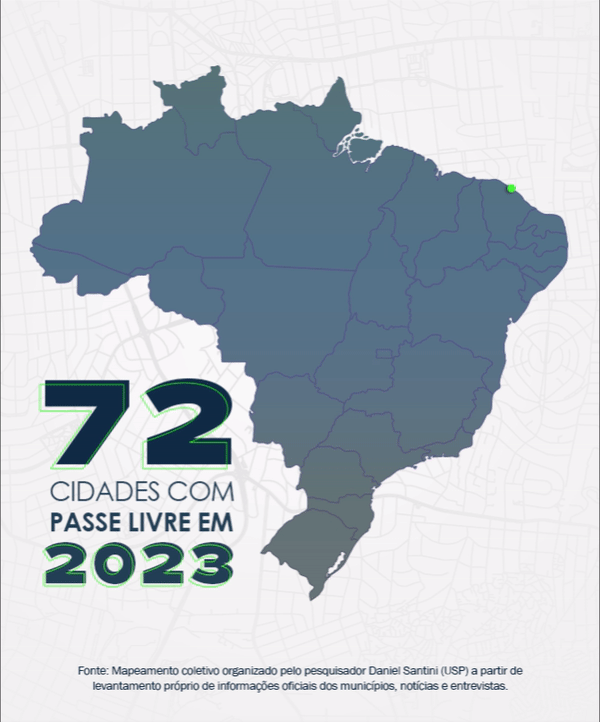 Mapa animado com a localização das cidades que contam com passe livre