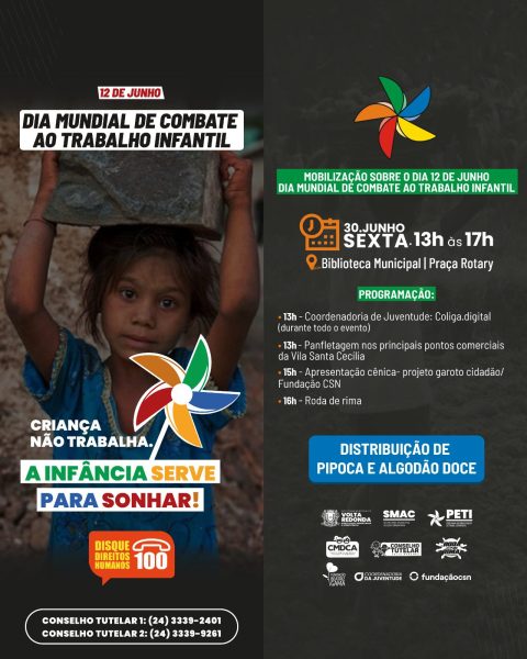 Volta Redonda conscientiza população sobre o combate ao trabalho infantil com atividades na Vila Santa Cecília