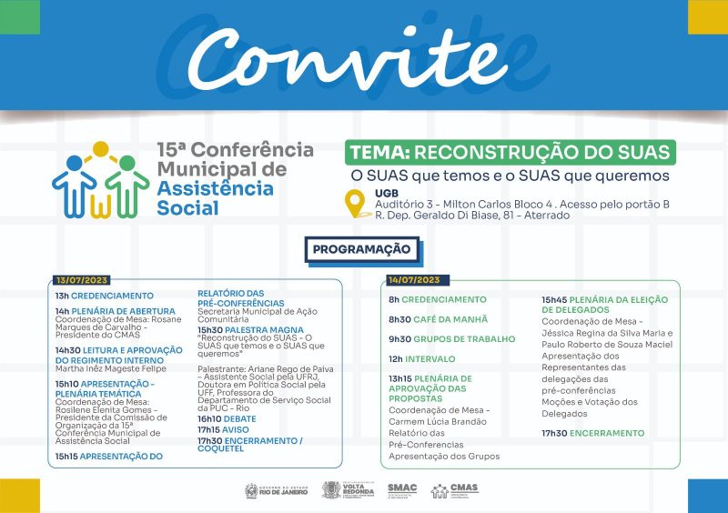 Prefeitura de Volta Redonda realiza a partir desta quinta-feira a XVª Conferência Municipal de Assistência Social