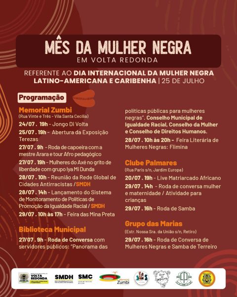 Volta Redonda tem mês com atividades pelo Dia Internacional da Mulher Negra, Latino-Americana e Caribenha