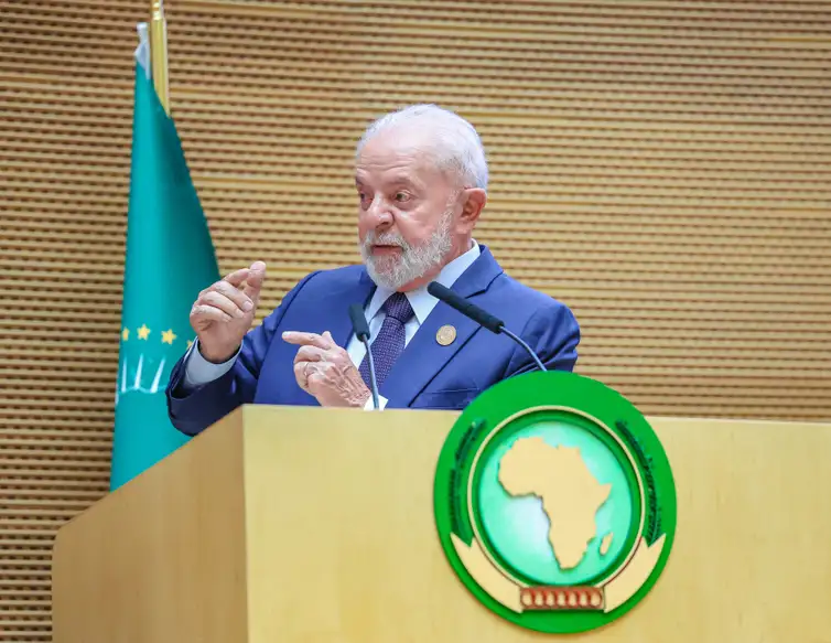 Foto: Ricardo Stuckert / PR 17.02.2024 - Presidente da República, Luiz Inácio Lula da Silva, durante a cerimônia de Abertura da 37º Cúpula da União Africana, na Sede da União Africana. Adis Abeba - Etiópia.
Foto: Ricardo Stuckert / PR