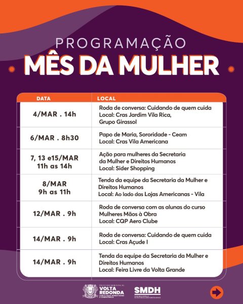 Volta Redonda divulga programação para o Mês da Mulher