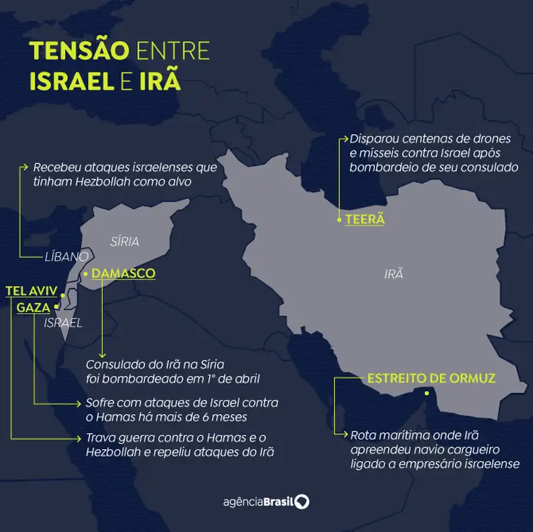 Arte EBC Rio de Janeiro (RJ) 14/04/2024 - Arte Mapa Israel x Irã
Arte EBC