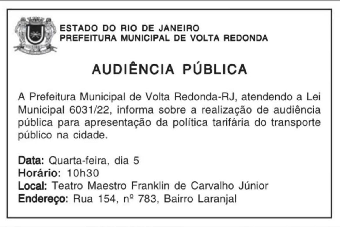 Realização de audiência pública sobre política tarifária do transporte público