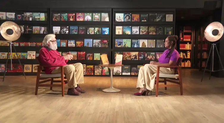 Rio de Janeiro (RJ), 20.08.2024 - Escritor Leonardo Boff ao lado da apresentadora Eliana Alves, apresenta novo livro no Trilha de Letras. Foto: TV Brasil/Divulgação