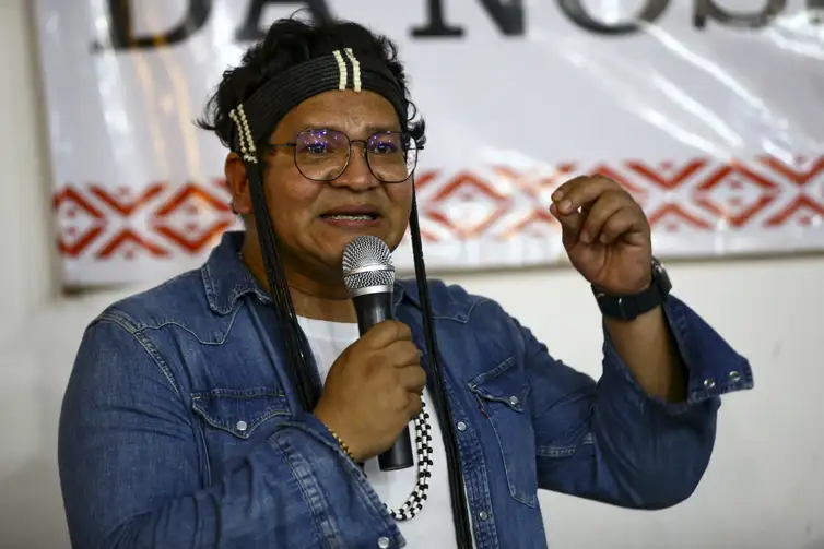 Atalaia do Norte (AM), 27/02/2023 - O líder indígena, Eliésio Marubo, durante visita a União dos Povos Indígenas do Vale do Javari (Univaja), para anunciar a retomada de ações de proteção a povos indígenas.