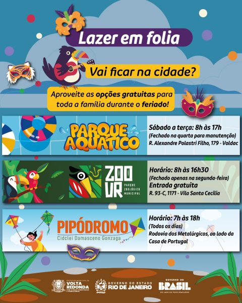 Parque Aquático, Zoológico e Pipódromo estarão abertos durante o Carnaval em Volta Redonda