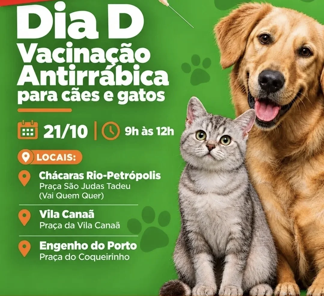 Duque de Caxias promove dia D de vacinação antirrábica para cães e gatos nesta quarta-feira (21)