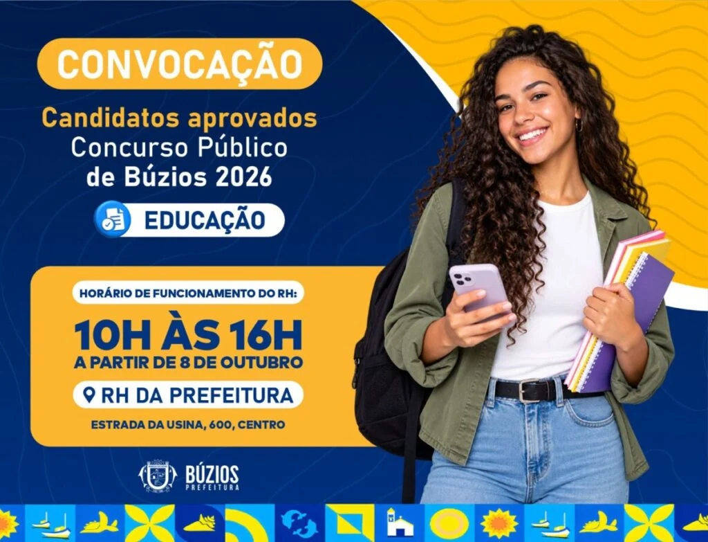 Prefeitura de Búzios convoca candidatos aprovados no Concurso Público da Educação 2026