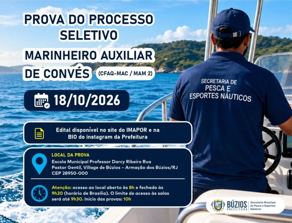 Processo seletivo para formação de aquaviários em Búzios será realizada em 18 de outubro