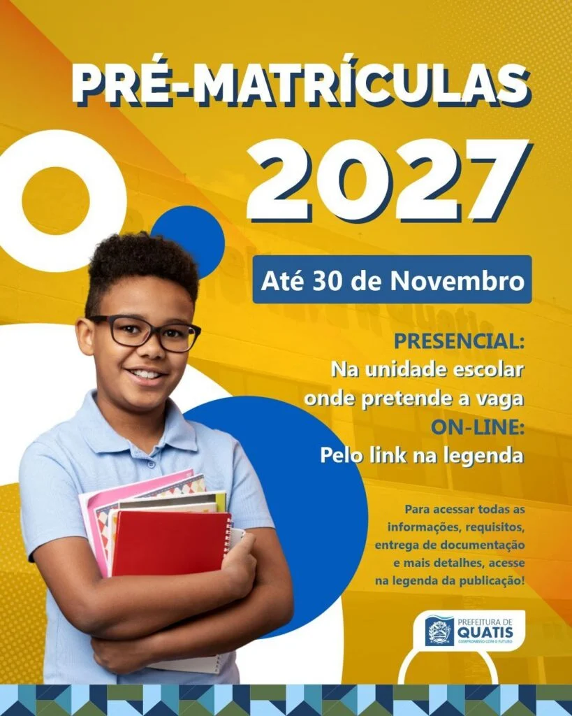 Quatis abre período de pré-matrículas para o ano letivo de 2027