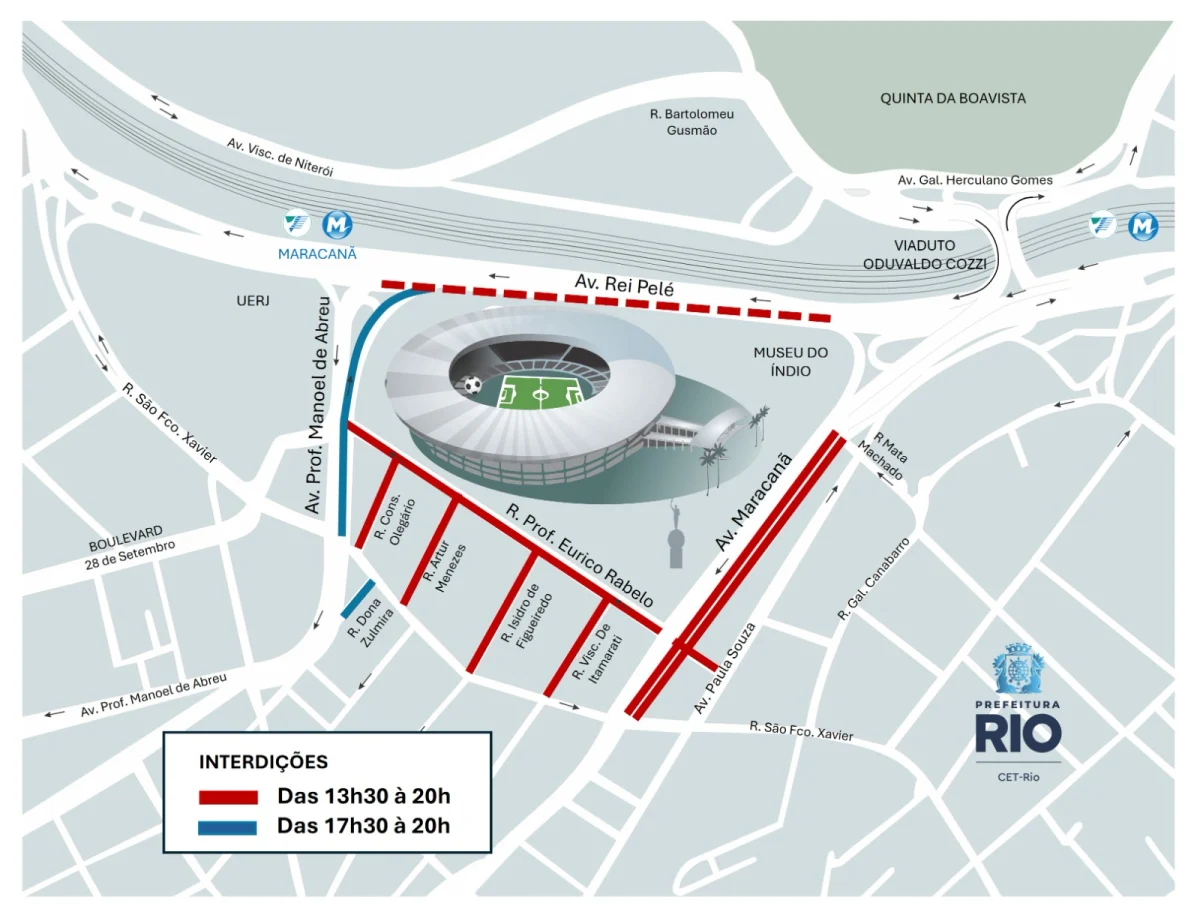 Região do Maracanã terá alterações no trânsito para jogo entre Fluminense e Santos